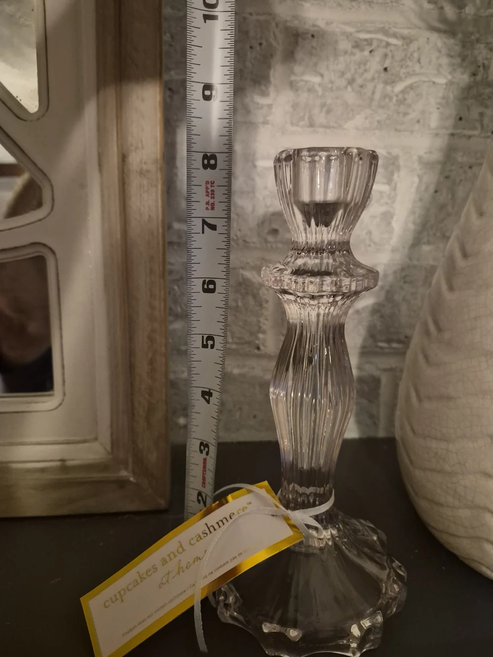 Cupcakes & Cashmere Light Pink Hue  Ribbed Glass Candlestick‎ in Transparent